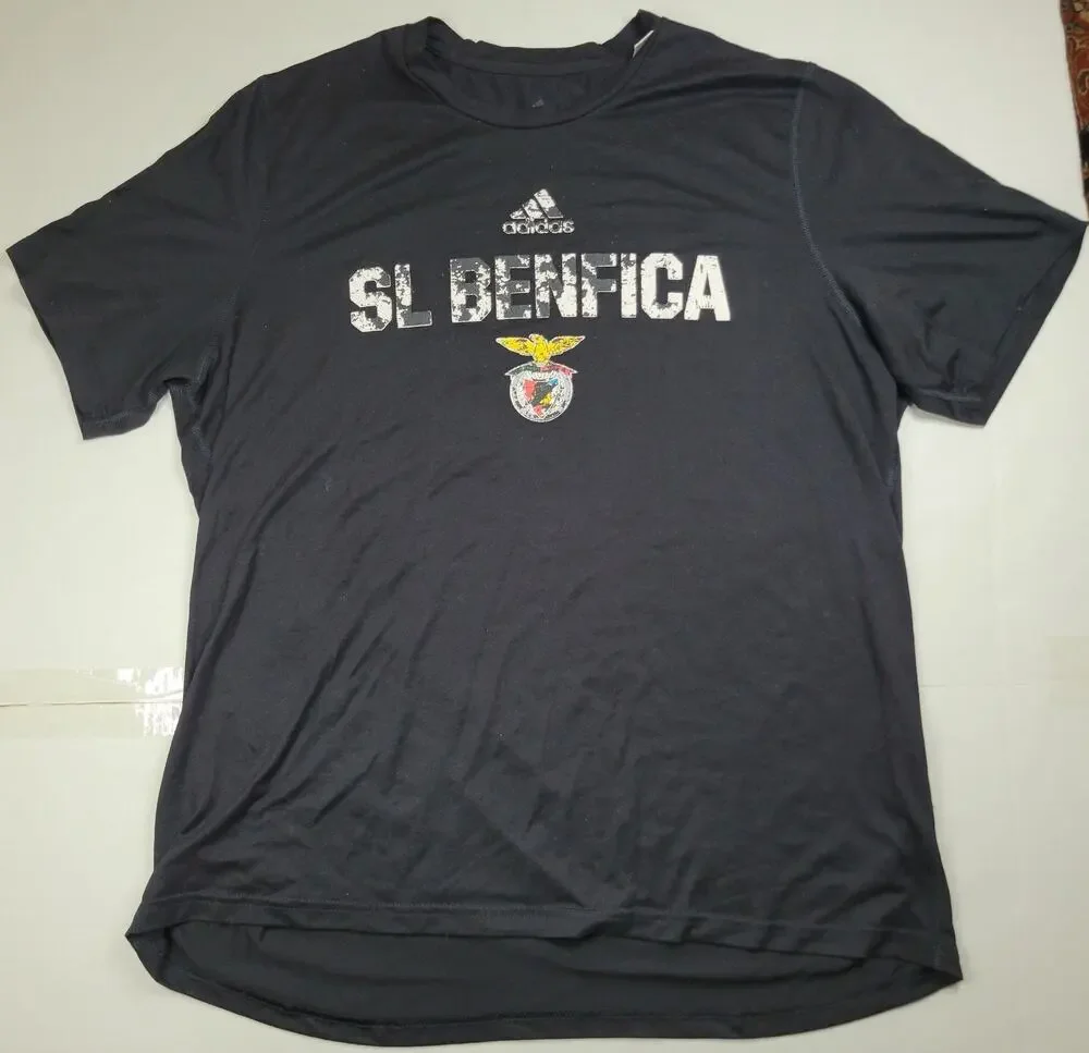VTG Y2K SL Benfica Adidas Futbol FC Football Sportswear T-shirt XL Distressed